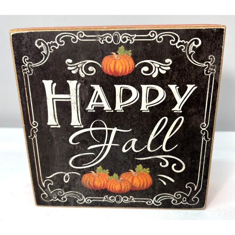 Happy Fall Wooden Sign With Pumpkins, Painted